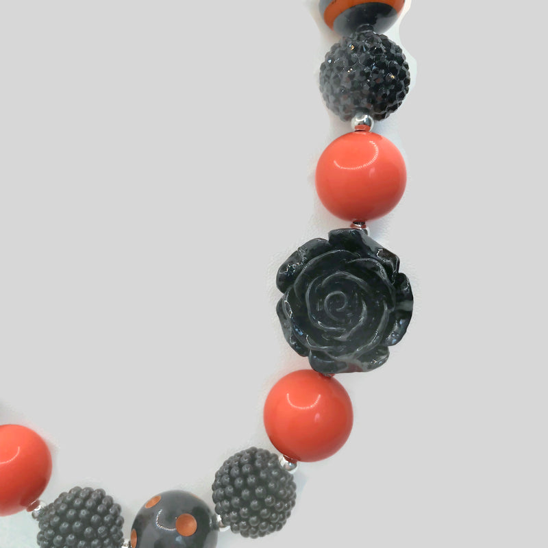 Orange & Black Rose Chunky Bubblegum Necklace