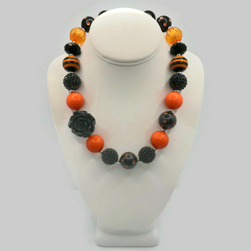 Orange & Black Rose Chunky Bubblegum Necklace