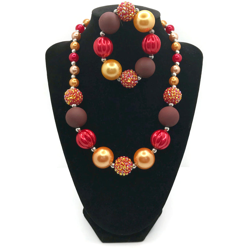 Fall Orange Sparkle Necklace with Bracelet Set