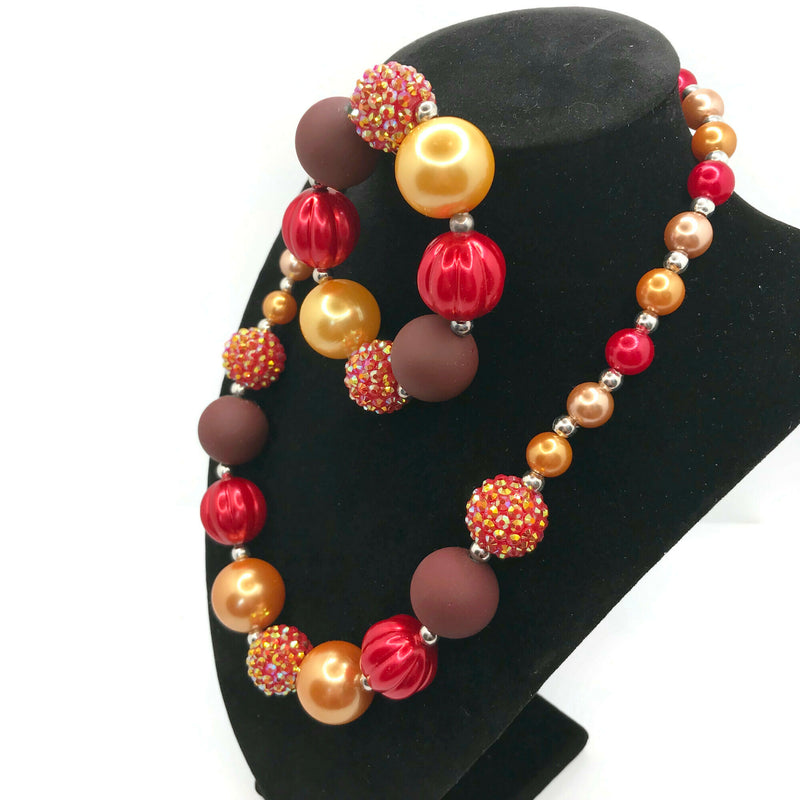 Fall Orange Sparkle Necklace with Bracelet Set