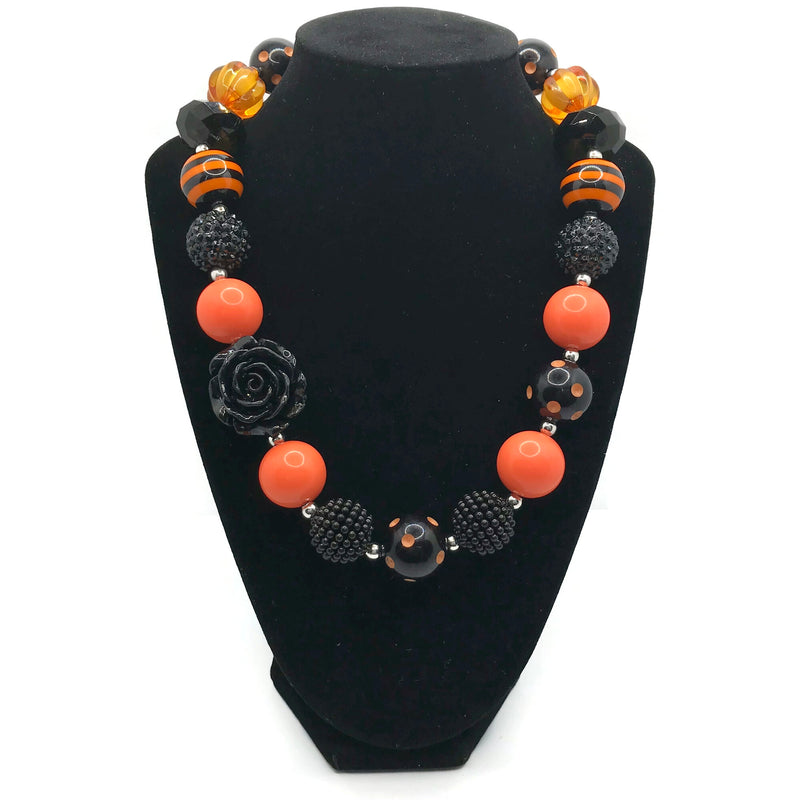 Orange & Black Rose Chunky Bubblegum Necklace