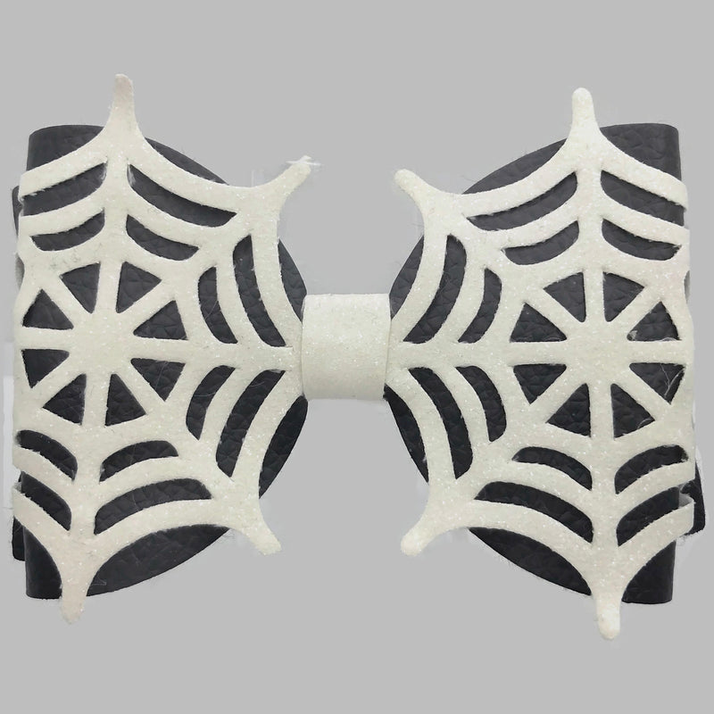 Black with White Sparkle Cobweb Hair Clip Bow