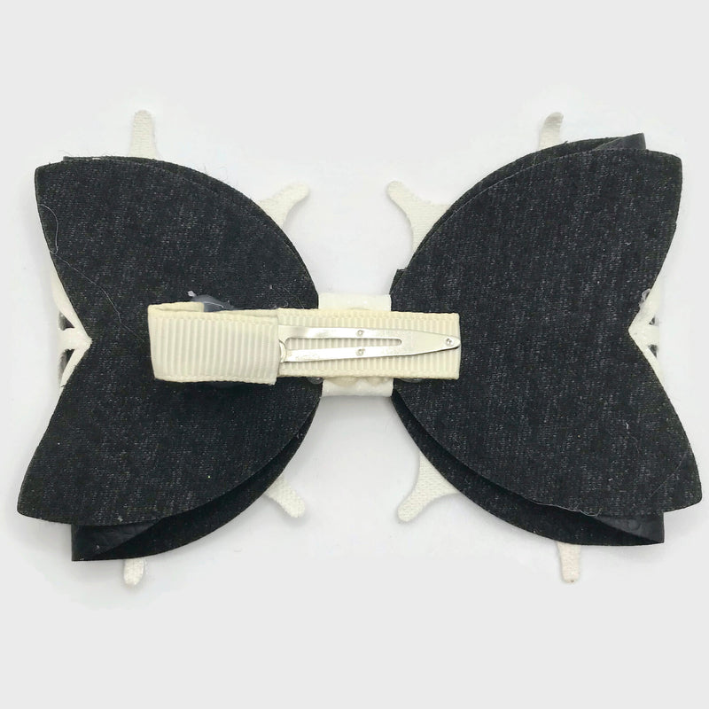 Black with White Sparkle Cobweb Hair Clip Bow