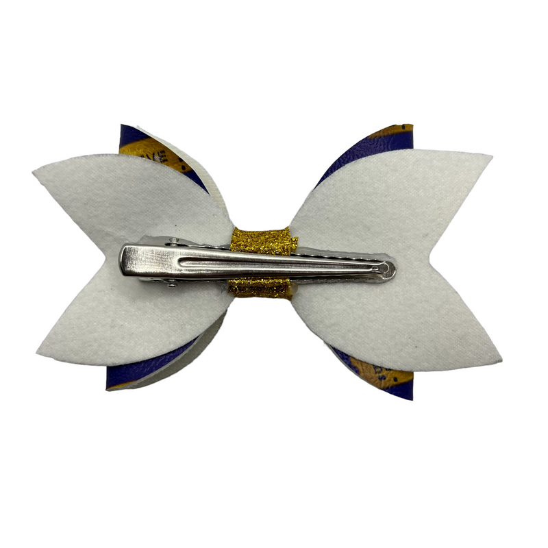 Blue & Gold Sparkle “Believe” Ticket Hair Clip Bow