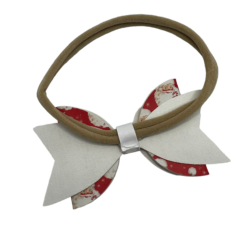 Red & Silver Sparkle Santa Face Headband Bow