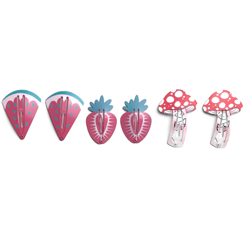 Watermelon, Strawberry & Mushroom Snap Clip Set