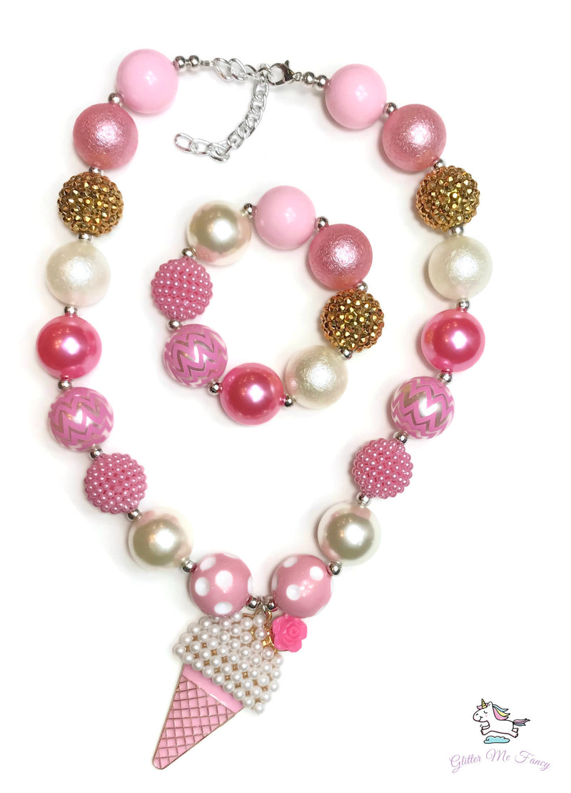 Ice Cream Chunky Bubblegum Necklace with Bracelet Set