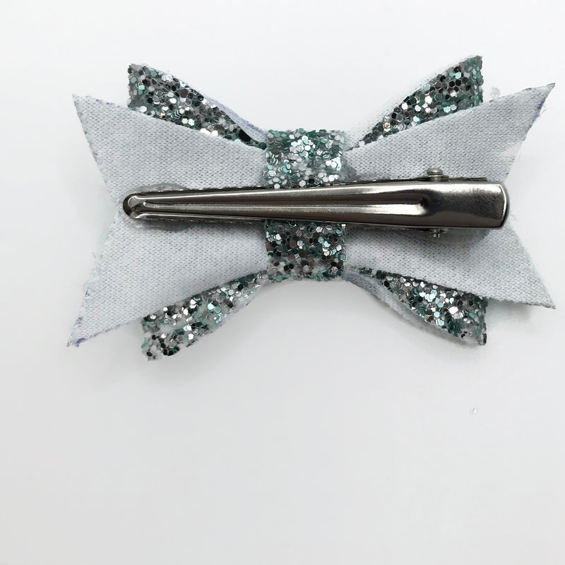 Silver & Blue Glitter Shark Hair Clip Bow