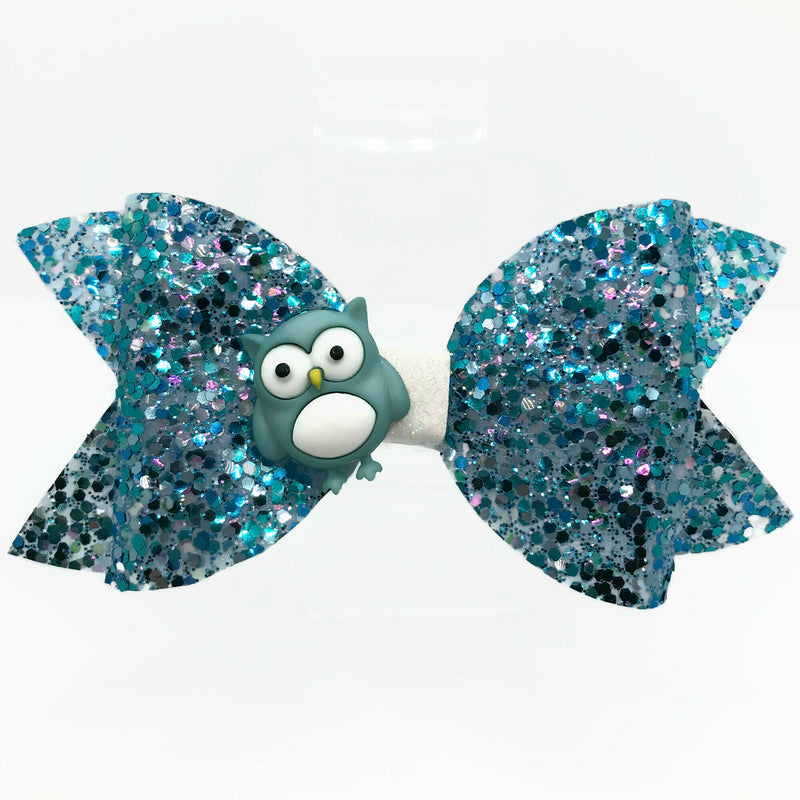 Sparkle Blue Owl Hair Clip Bow