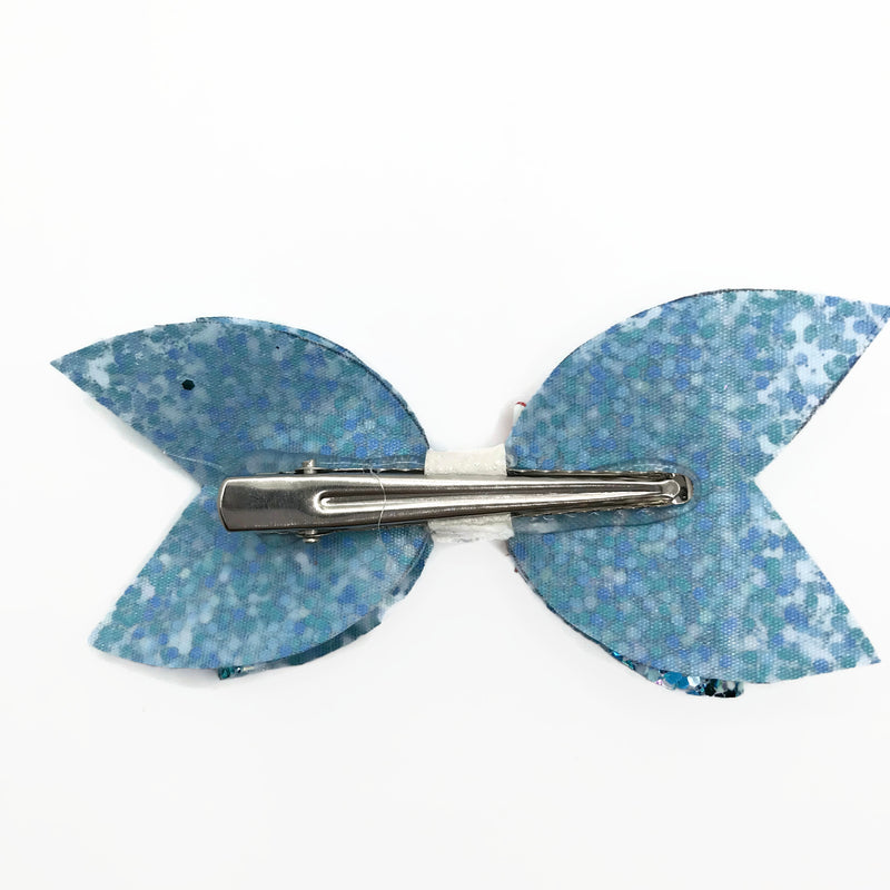 Blue Sparkle with Pink Owl Hair Clip Bow