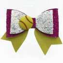 Pink & Yellow Softball Hair Clip Bow
