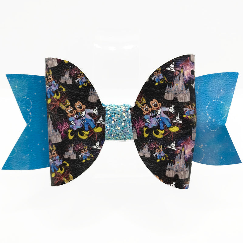 Blue and Black Mouse Castle Hair Clip Bow (Style