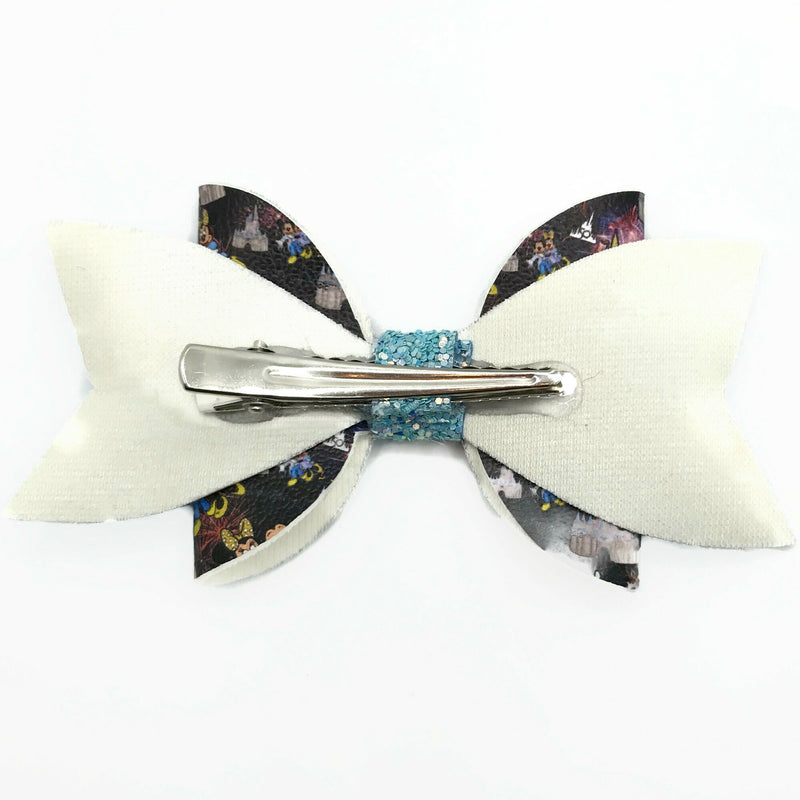 Blue and Black Mouse Castle Hair Clip Bow (Style