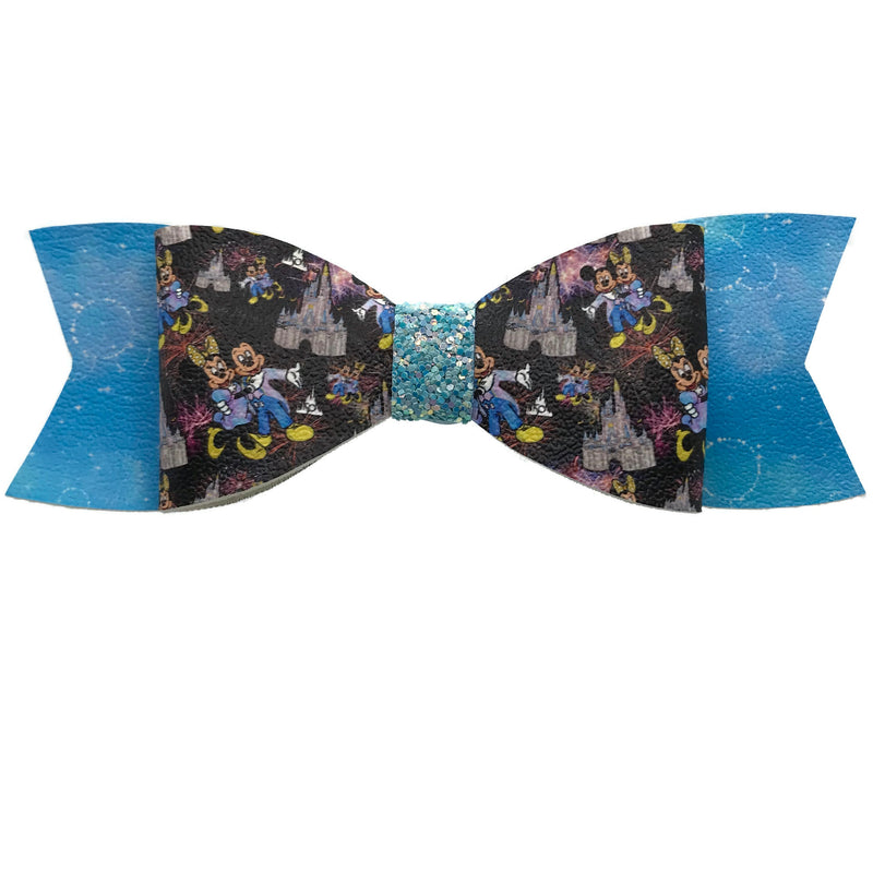 Blue and Black Mouse Castle Hair Clip Bow (Style