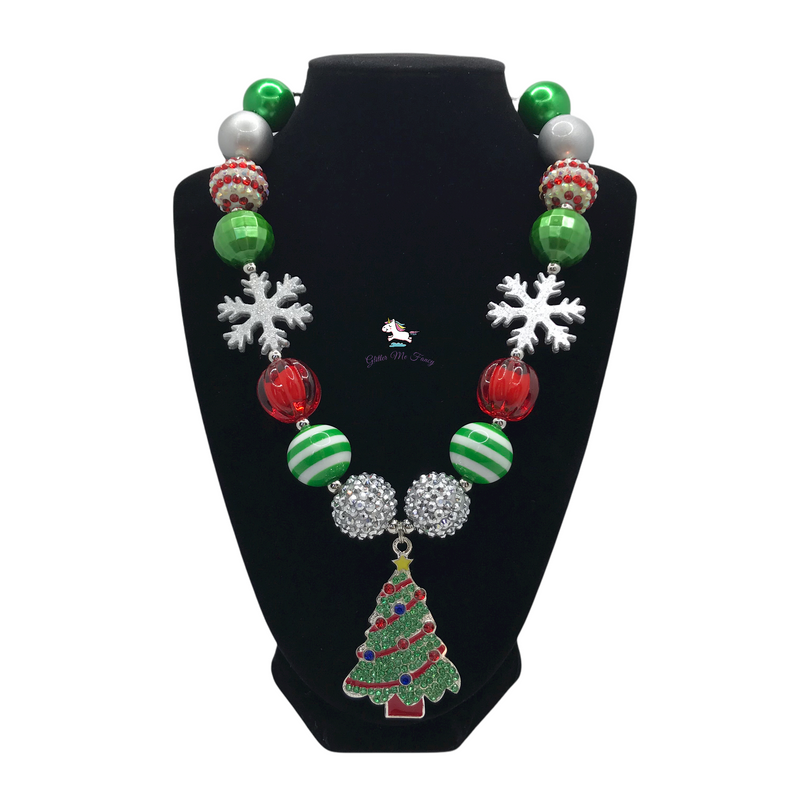 Christmas Tree Pendant Chunky Bubblegum Necklace