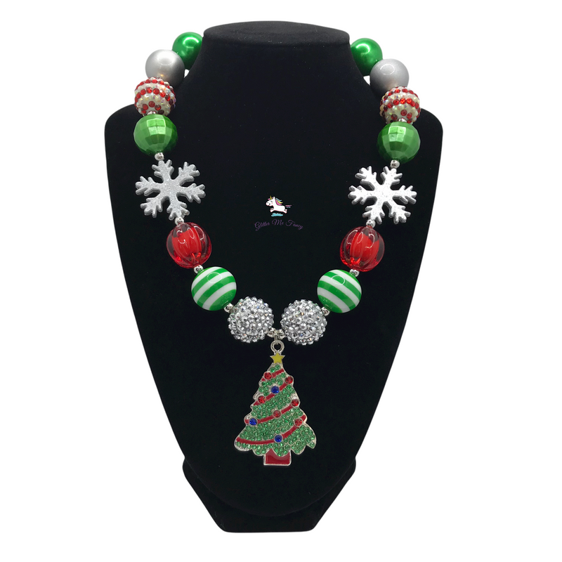 Christmas Tree Pendant Chunky Bubblegum Necklace