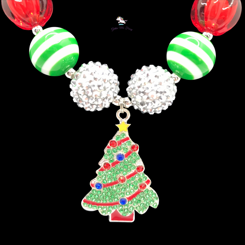Christmas Tree Pendant Chunky Bubblegum Necklace