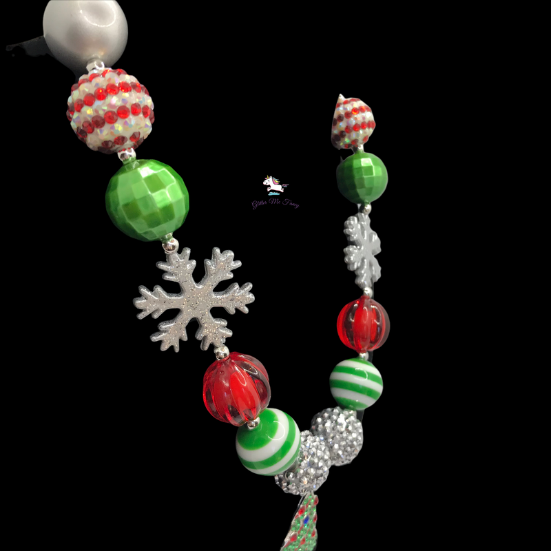 Christmas Tree Pendant Chunky Bubblegum Necklace