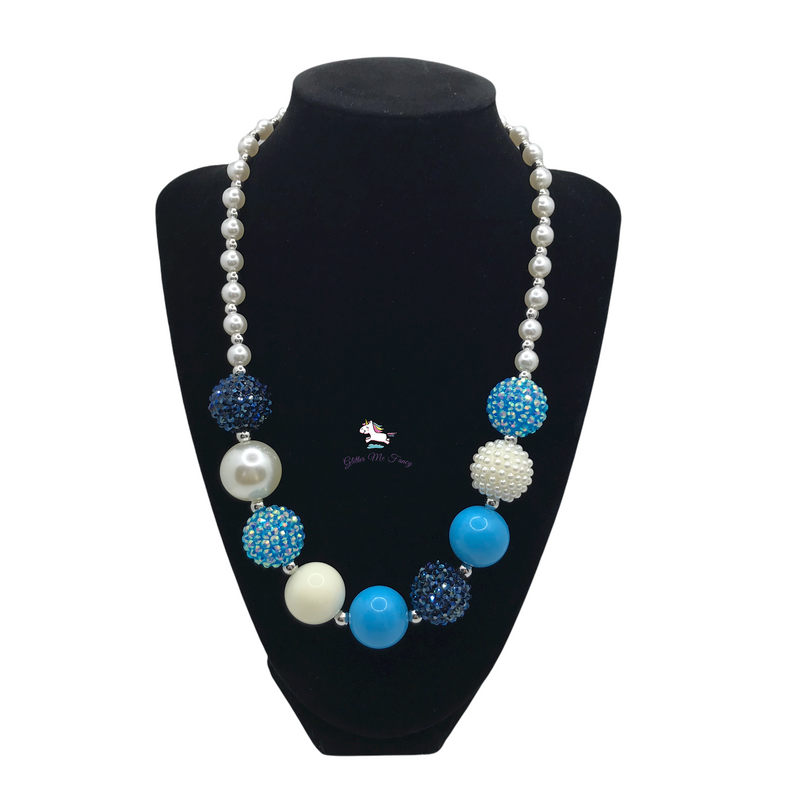 Blues & White Pearl top Chunky Bubblegum Necklace