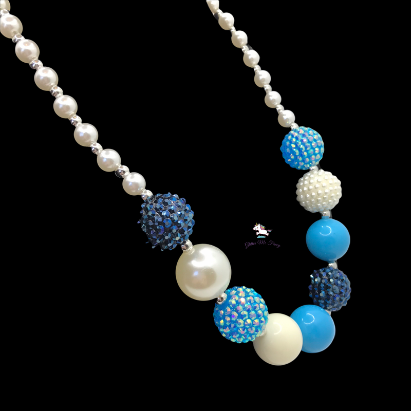 Blues & White Pearl top Chunky Bubblegum Necklace