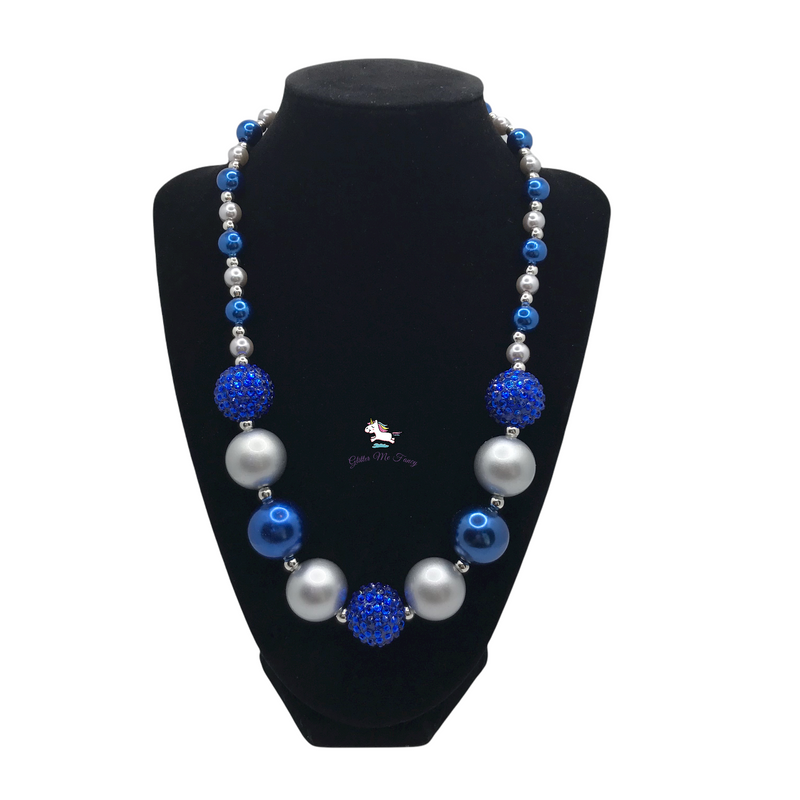 Blue & Silver Pearl Top Chunky Bubblegum Necklace