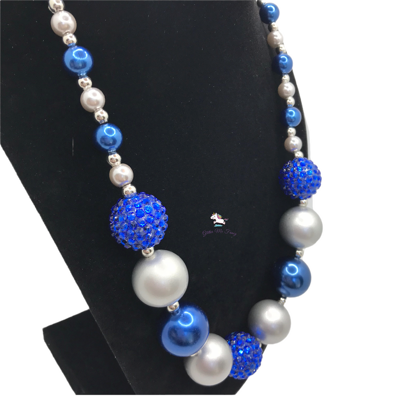 Blue & Silver Pearl Top Chunky Bubblegum Necklace