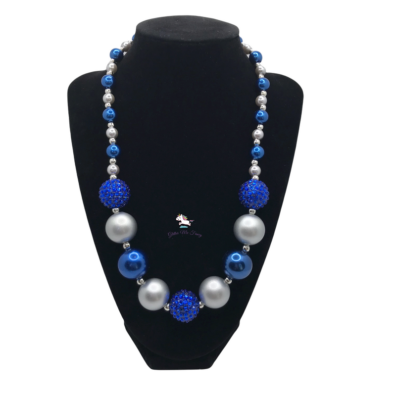 Blue & Silver Pearl Top Chunky Bubblegum Necklace
