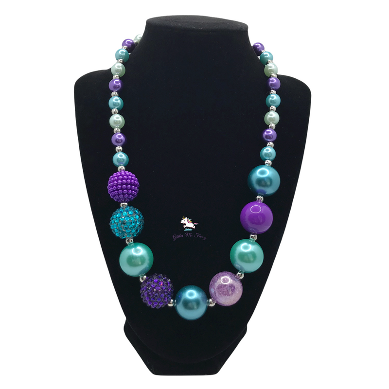 Purple & Turquoise Pearl Top Chunky Bubblegum Necklace