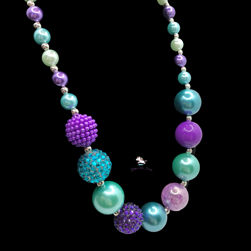 Purple & Turquoise Pearl Top Chunky Bubblegum Necklace