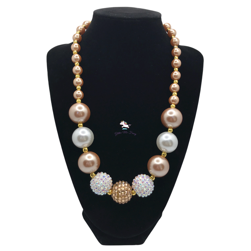 White & Gold Pearl Top Chunky Bubblegum Necklace