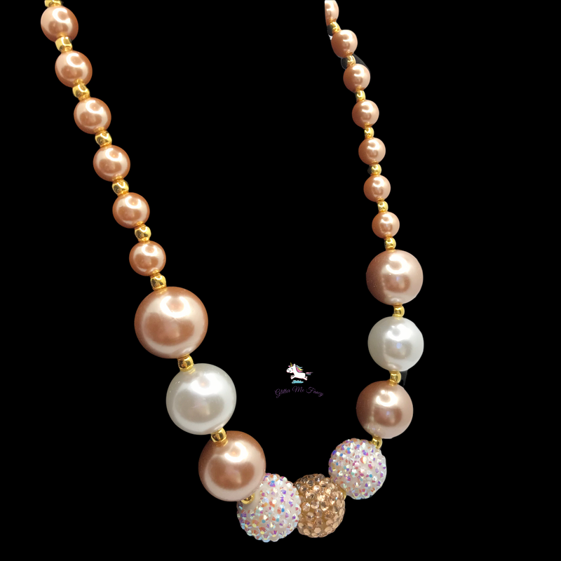 White & Gold Pearl Top Chunky Bubblegum Necklace