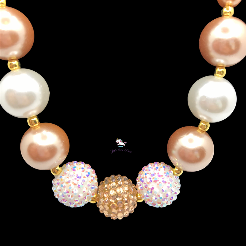 White & Gold Pearl Top Chunky Bubblegum Necklace