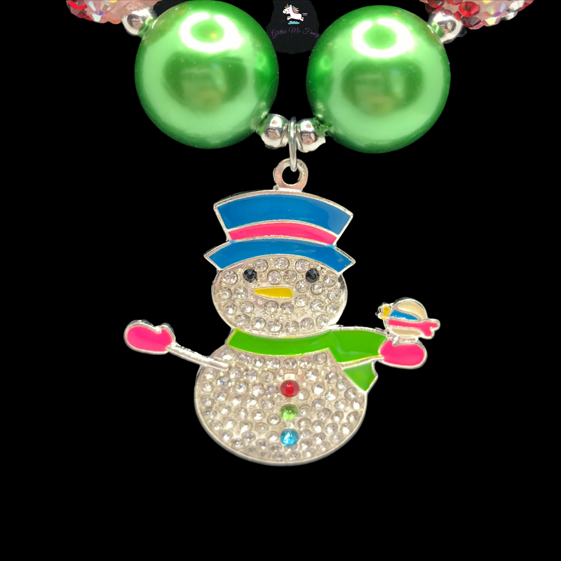 Snowman Pendant Chunky Bubblegum Necklace