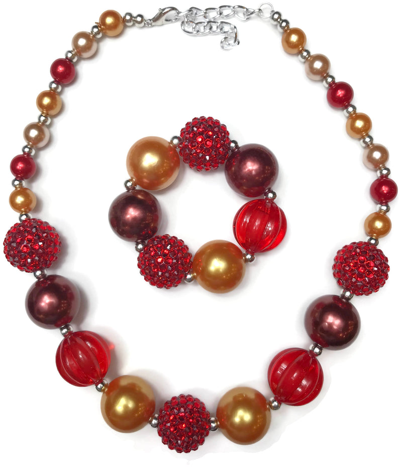 Red, Orange & Gold Necklace With Bracelet Set