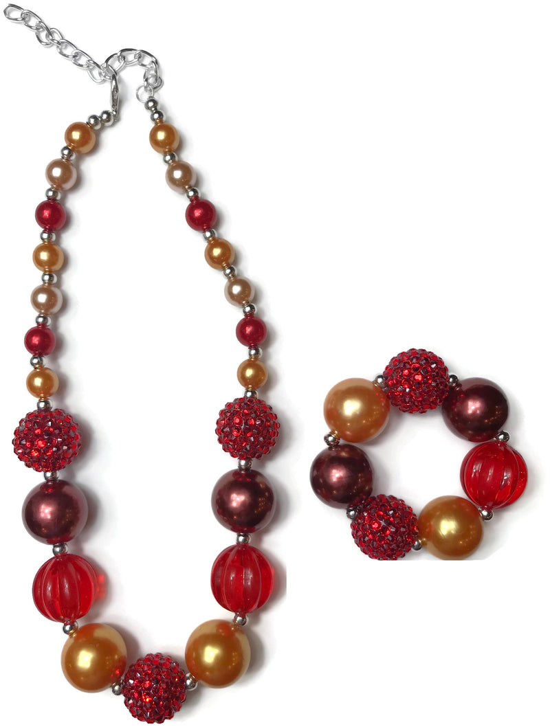 Red, Orange & Gold Necklace With Bracelet Set