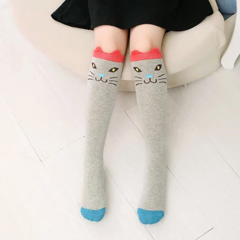 Gray Cat Knee High Socks