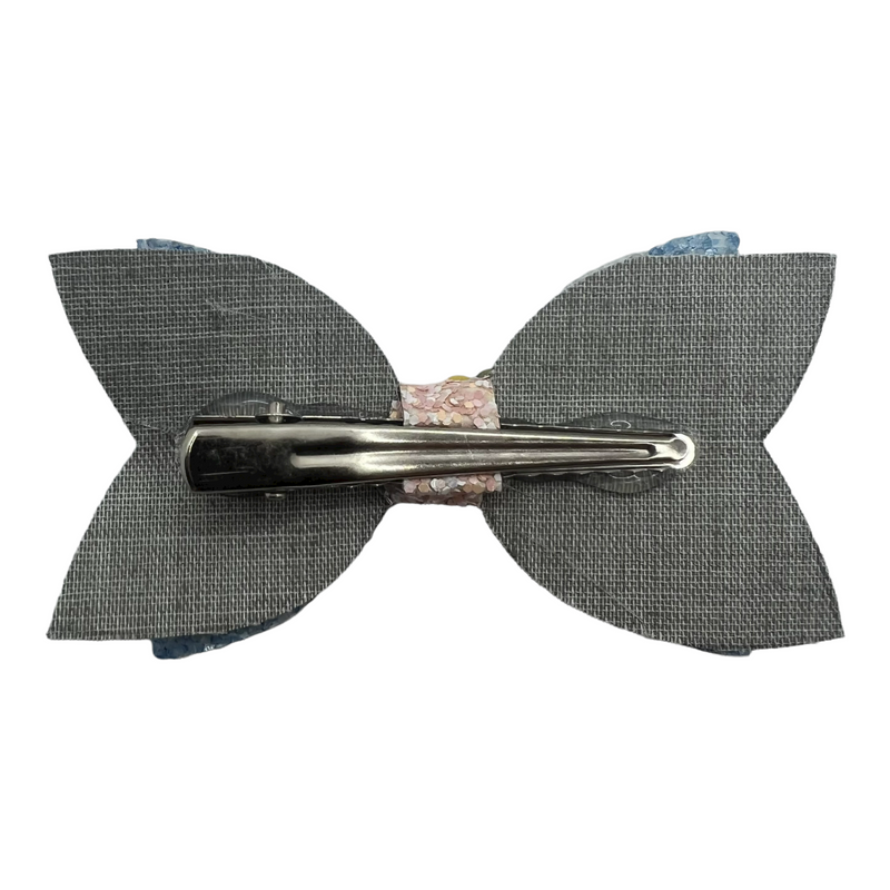 Blue Sparkle with School Bus Charm Hair Clip Bow