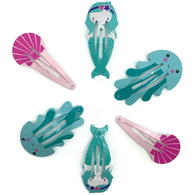 Green Mermaid, Seashell & Jellyfish Snap Clip Set