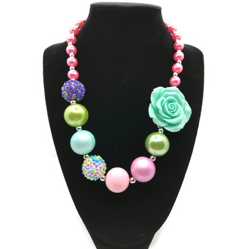 Turquoise Rose Chunky Bubblegum Necklace