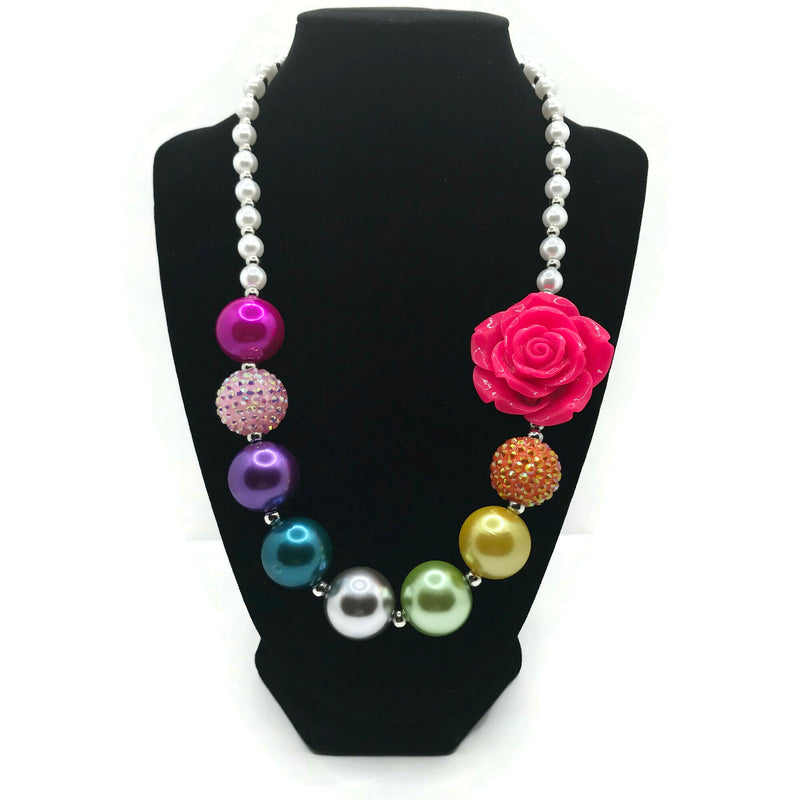 Pink Rose Chunky Bubblegum  Necklace