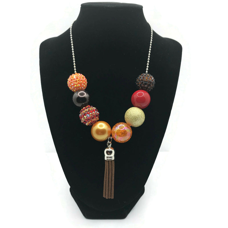 Brown Leather Tassel Chunky Bubblegum Necklace