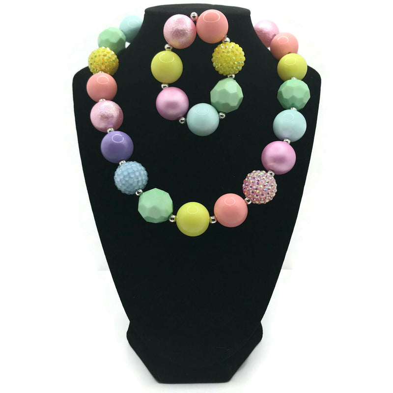 Pastel Chunky Bubblegum Necklace with Bracelet Set