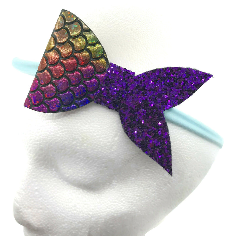 Rainbow Shimmer Mermaid Tail Headband Bow