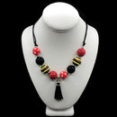 Black Leather Tassel Chunky Bubblegum Necklace