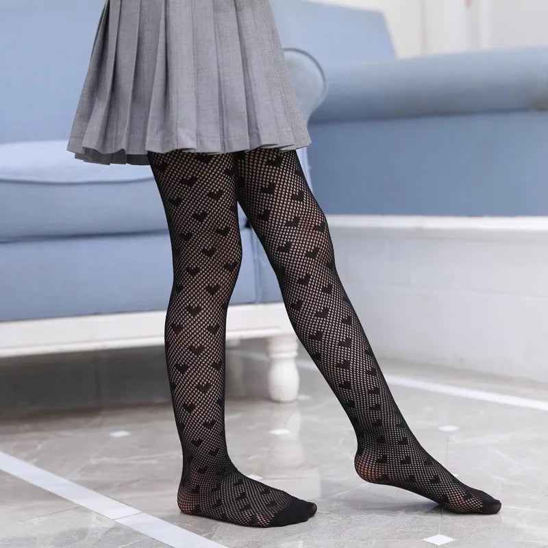 Kid's Heart Pattern Fishnet Tights (S, M, L)