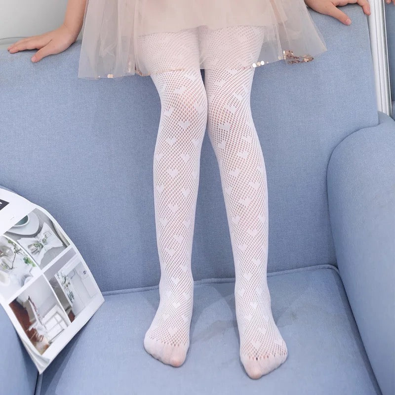 Kid's Heart Pattern Fishnet Tights (S, M, L)