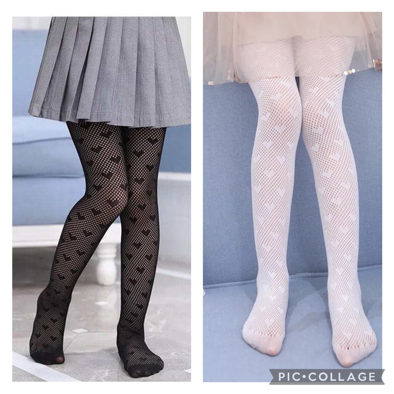 Kid's Heart Pattern Fishnet Tights (S, M, L)