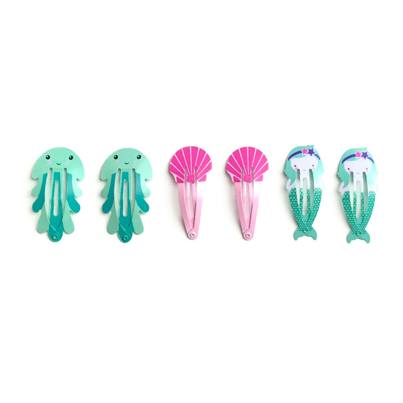 Green Mermaid, Seashell & Jellyfish Snap Clip Set