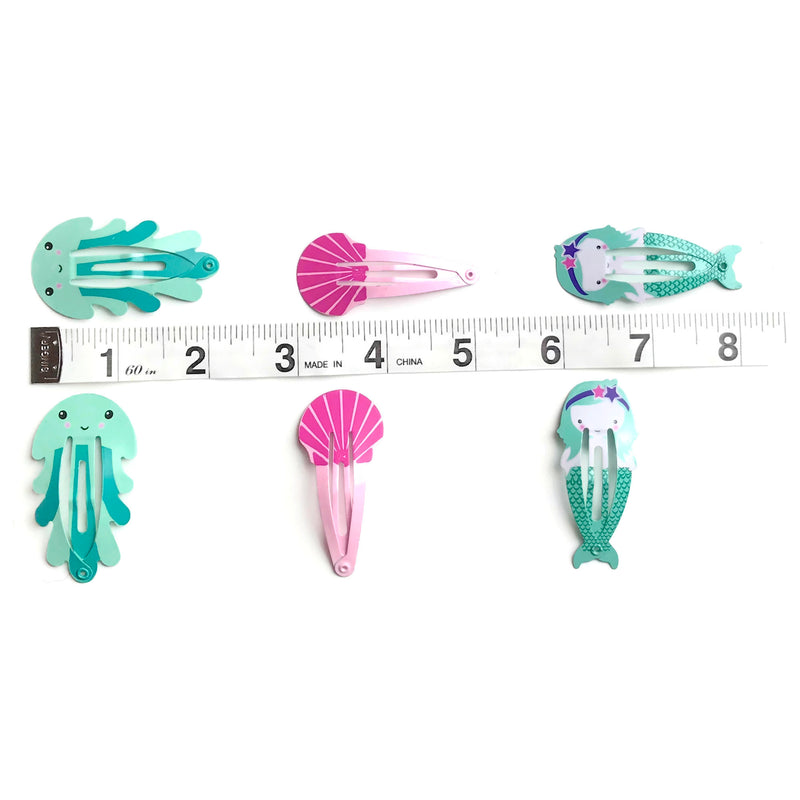 Green Mermaid, Seashell & Jellyfish Snap Clip Set