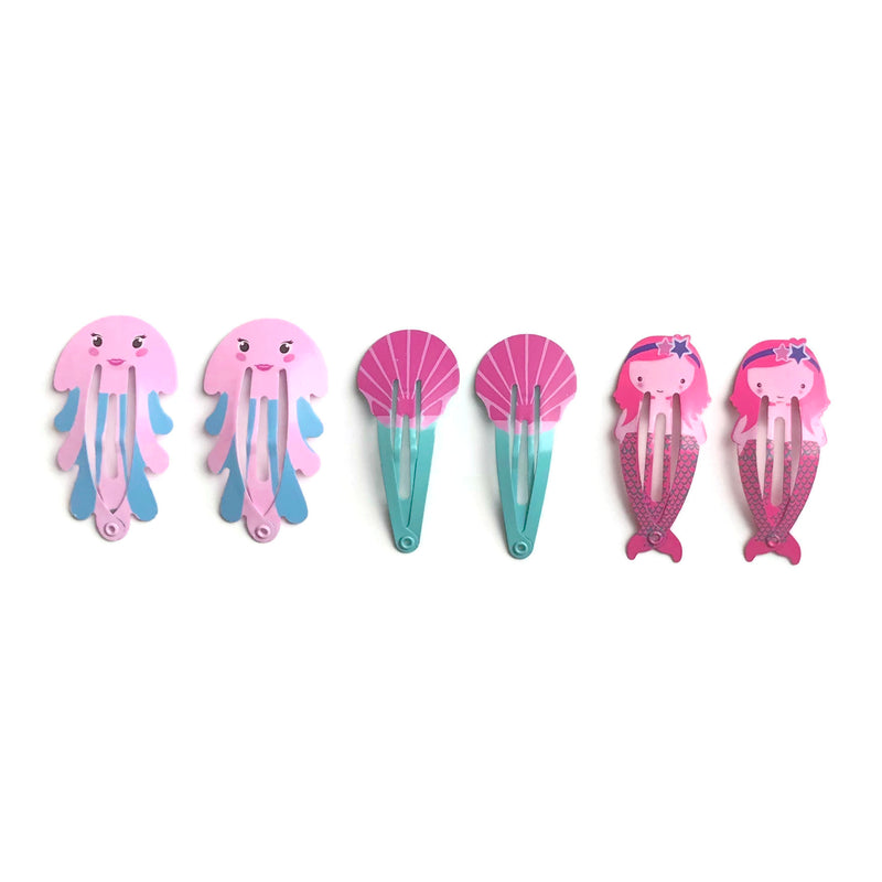 Pink Mermaid, Shell & Jellyfish Snap Clip Set